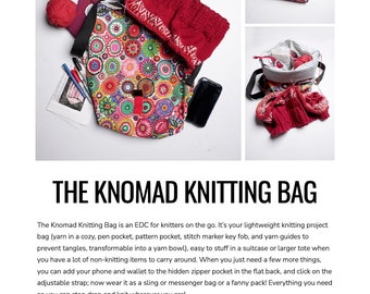 Knomad Knitting Bag DIGITAL SEWING PATTERN with bonus Yarn Cozy pattern