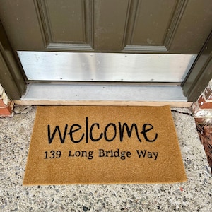 Custom Address Welcome Doormat - Personalized House Number Entryway Mat, Custom Street Address Door Mat, Housewarming Gift Front Porch Decor