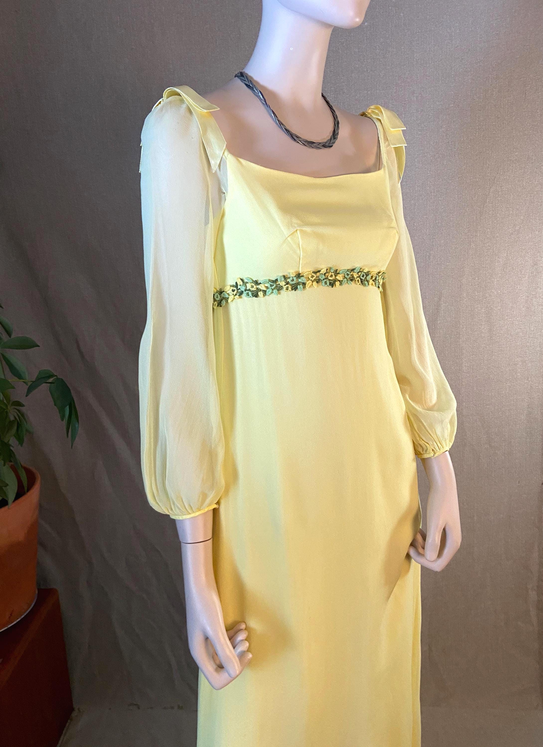 Robe Longue D'été Vintage Fleurie Années 70 - Taille 36/38/40 (TM) En Coton - Couleur Vert Clair Violet Prune - Occasion Très Bon état