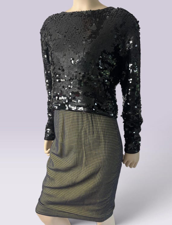 Tom Ford, Vintage 1980s Tom Ford for Cathy Hardwick Sequin Lambswool Knit Cropped Top