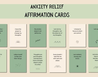 Tarjetas de afirmación para aliviar la ansiedad, tarjetas didácticas con declaraciones, técnicas de conexión a tierra, tarjetas de cuidado personal, decoración del hogar, confianza en uno mismo, digitales, PDF