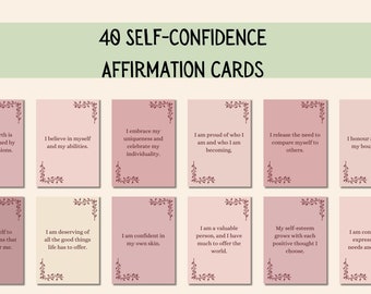 Tarjetas de afirmación, tarjetas con frases positivas, tarjetas de afirmaciones, autoestima, confianza, autocuidado, amor propio, descarga digital, PDF