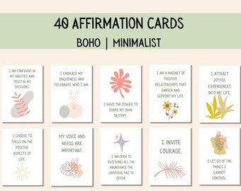 Tarjetas de afirmación minimalistas bohemias, autocuidado diario, afirmaciones imprimibles, motivación bohemia, tarjetas de manifestación, digitales, pdf