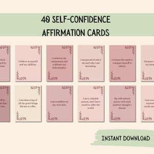 Tarjetas de afirmación, tarjetas con citas positivas, tarjetas de afirmación, autoestima, confianza, cuidado personal, amor propio, descarga digital, PDF