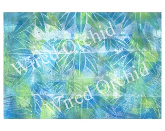 Laser Copy of Original Acrylic Artwork / Blue, Lime Green, Turquoise, Palm Design