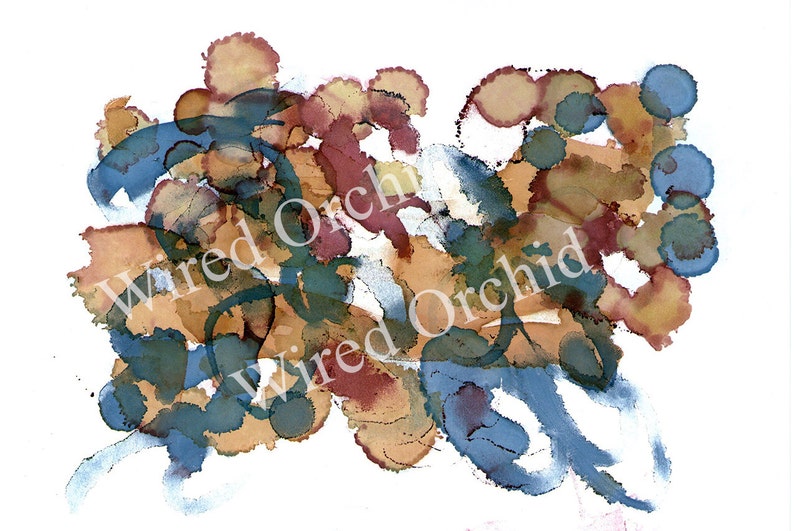 Laser Copy of Original Alcohol Ink Artwork / Denim Blue, Brown, Tan Abstract Design image 2