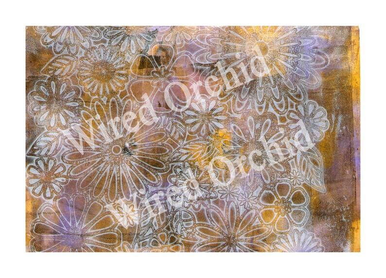 Laser Copy of Original Acrylic Artwork / Brown, Yellow, Violet Floral Design image 1