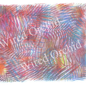 Laser Copy of Original Acrylic Artwork / Magenta, Blue, Orange, Yellow Palm Frond Design image 2