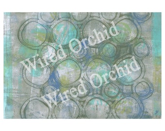 Laser Copy of Original Acrylic Artwork / Turquoise, Gray, Lime Green, White Circle Design