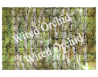 Laser Copy of Original Acrylic Artwork / Green, Brown, Yellow and White Frond Design