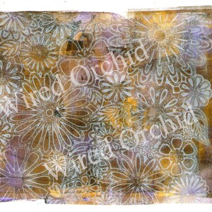 Laser Copy of Original Acrylic Artwork / Brown, Yellow, Violet Floral Design image 2