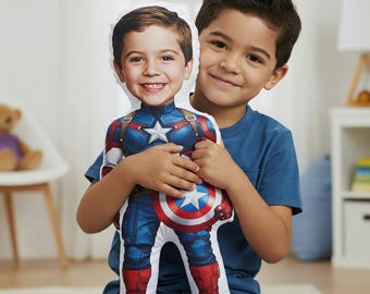 Custom Superhero Photo Pillow: Personalized Captain America Gift