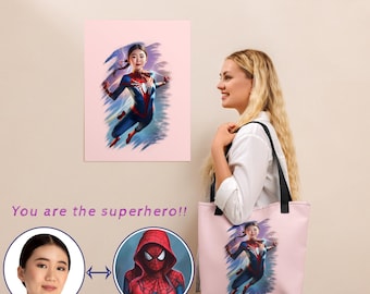 Custom Photo Tote Bag: Personalized Spiderman Hero Gift