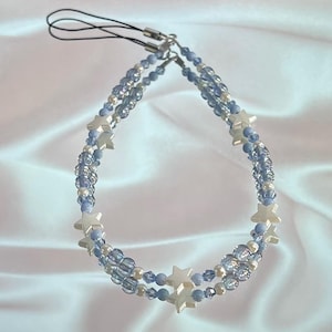 White Stars & Light Purple Beaded Phone Charm Lanyard