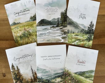 Tarjetas de felicitación cristianas de acuarela con versículo bíblico: condolencias, boda, agradecimiento/libre de impuestos