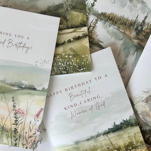 6 lindos cartões de aniversário cristãos em aquarela com interior em branco