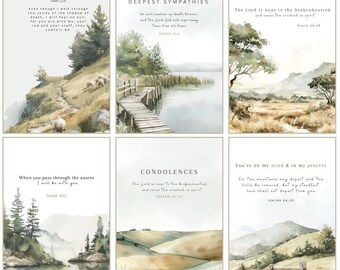 Christian Sympathy and Comfort Watercolor Greeting Cards with Kraft Envelopes