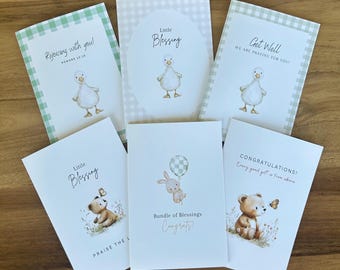 Tarjetas de felicitación cristianas vintage para baby shower: set de acuarela para baby shower/ Duty Free