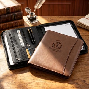 Custom PU Leather Portfolio – Monogram Engraved Padfolio for Professionals