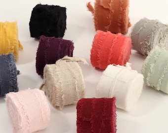 Cinta de lino y algodón con borde sin rematar: perfecta para decorar bodas, envolver ramos y manualidades.