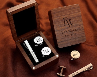 Custom Cufflinks and Tie Clip Set - Engraved Cufflinks, Groomsmen Proposal Wedding Cufflinks For Men
