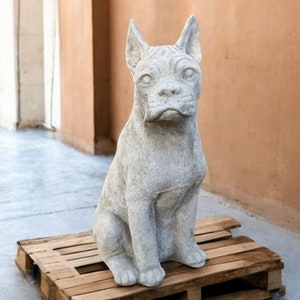 Stone boxer dog Outdoor dog figurine Sitting boxer puppy Pet memorial decor Boxer dog breed Dog outdoor sculpture Boxer puppy