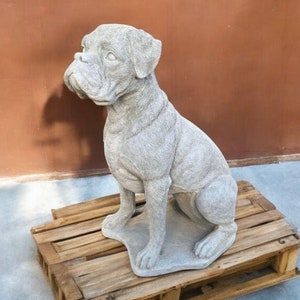Large cement boxer Concrete boxer memorial Dog sculpture Sitting dog figure Boxer lover gift Dog garden decor