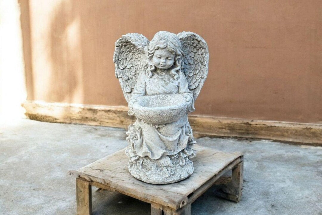 Lawn Angel Bird Bath Cement Angel Girl Religious Angel With Bird Bath ...