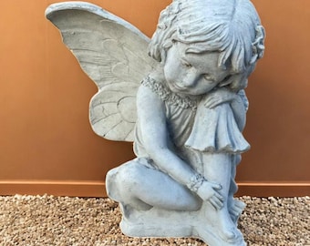 Stone pixie sculpture Outdoor fantasy ornament Concrete pixie statue Yard pixie decoration Backyard fairy figurine Garden beton style