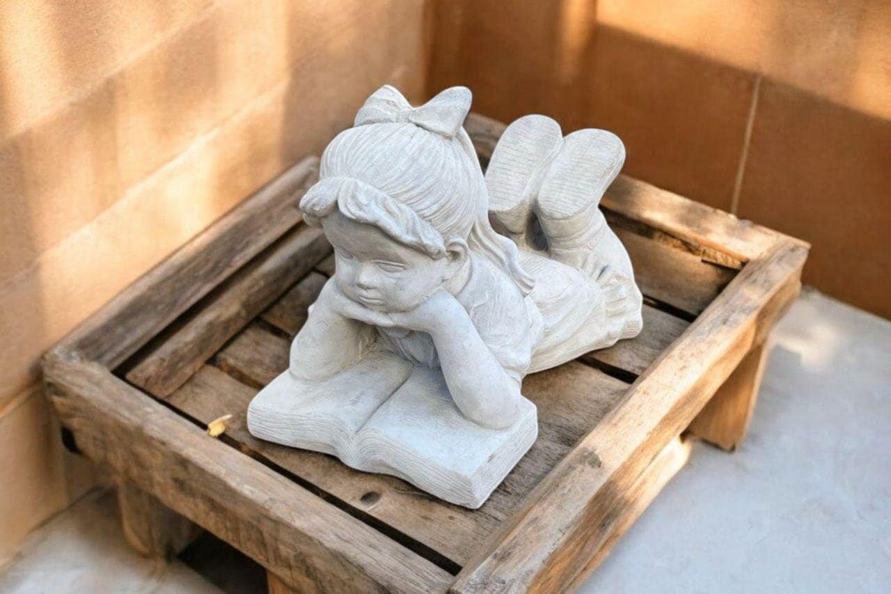 Concrete laying girl Outdoor girl figure Home decoration Girl reading book Children yard decor Massive girl statue