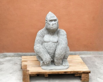 Sitting monkey figurine Concrete gorilla Animal outdoor decor Gorilla garden statue Backyard ornament Gorilla figure
