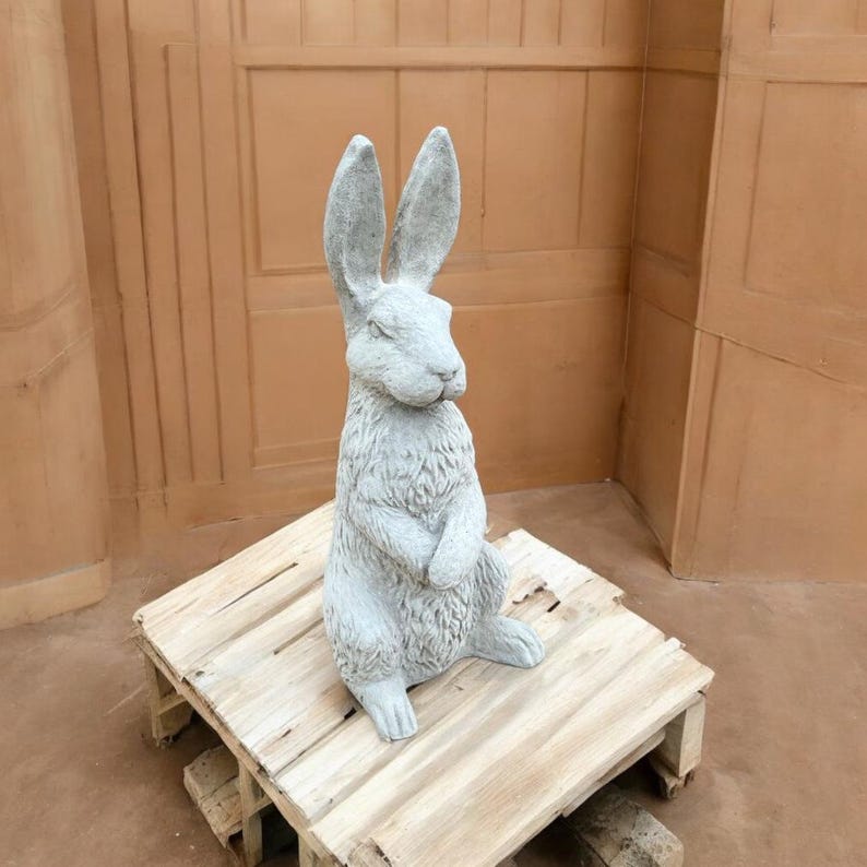 Garden Rabbit Statue Outdoor Tall Bunny With Big Ears Sculpture Gift ...
