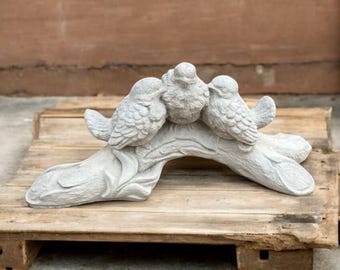 Concrete birds decoration Garden art Three birds sitting on branch Bird sculpture Garden decor Realistic bird statue