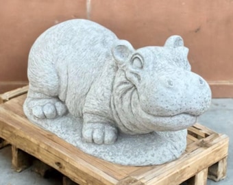Hippo lawn sculpture Garden animal idea Solid hippo figurine Yard african animal art Realistic hippo statue  Outdoor african animal ornament