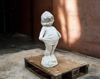 Dancing girl figure Stone standing girl Child outdoor decor Shy girl statue Concrete garden decoration Baby girl