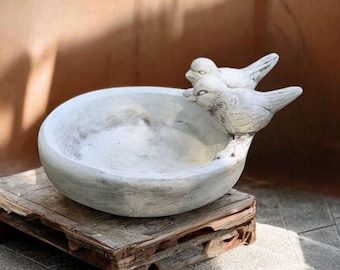 Garden bird bath concrete home decor Stone bird bath bowl Bird statues Concrete birds on bowl Bird bath decoration