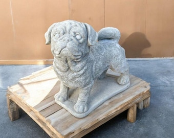 Pug dog figurine Stone pug on base Dog lover gift Concrete dog decor Pug statue Dog memorial ornament Pet loss