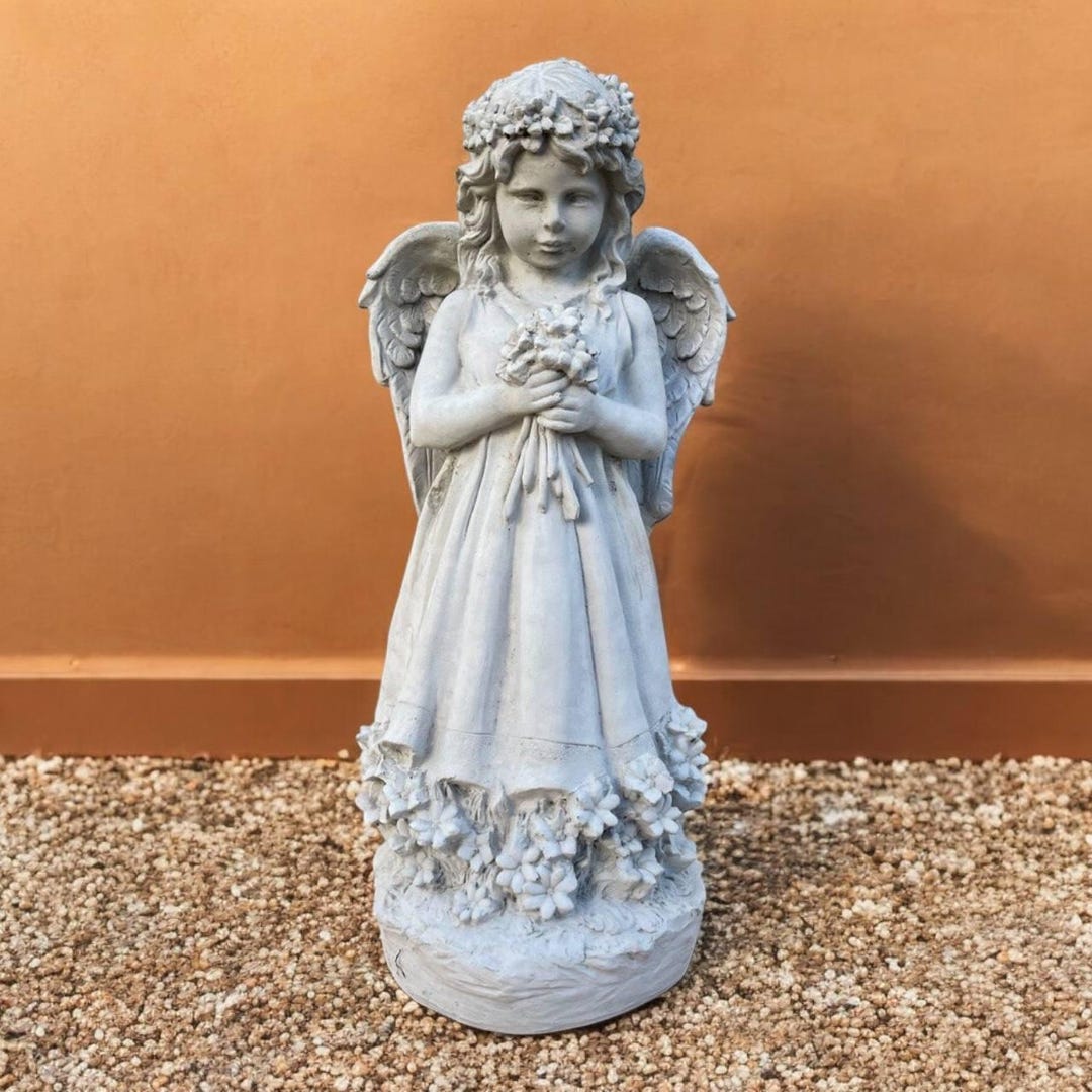 Cement Angel Statue Garden Cherub Decoration Outdoor Religious Design ...