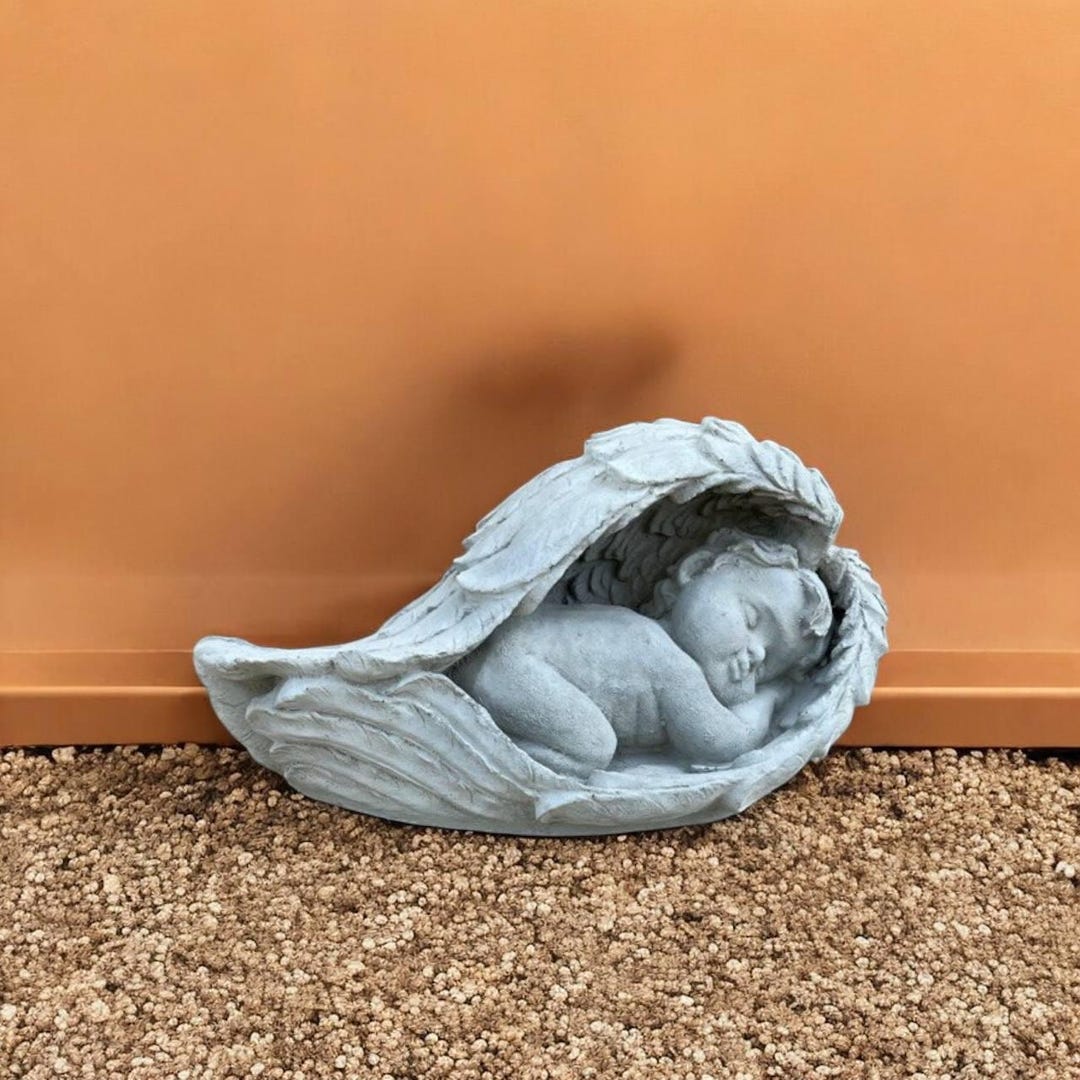 Sleeping Angel Statue Garden Cherub Figurine Beton Religious Art Stone ...