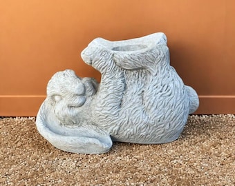 Lawn rabbit sculpture Yard holder statue Garden bunny decor Stone rabbit figure Candle holder ornament Cement bunny art Rabbit holder design