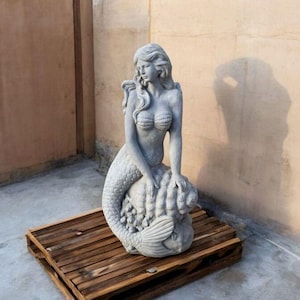 Outdoor mermaid statue Stone sea woman decor Garden mermaid idea Sea mermaid ornament Large concrete art Backyard mermaid figure