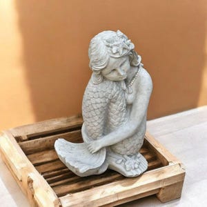 Outdoor mermaid sculpture Yard fantasy ornament Mermaid garden figure Concrete sirena decor Fantastic sea lawn idea Stone mermaid art