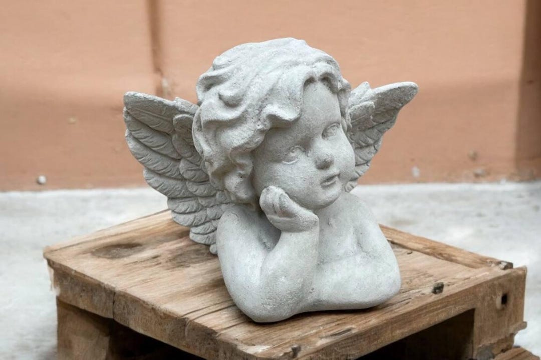 Concrete Angel Bust Lawn Cherub Decor Outside Religious Ornament Stone ...