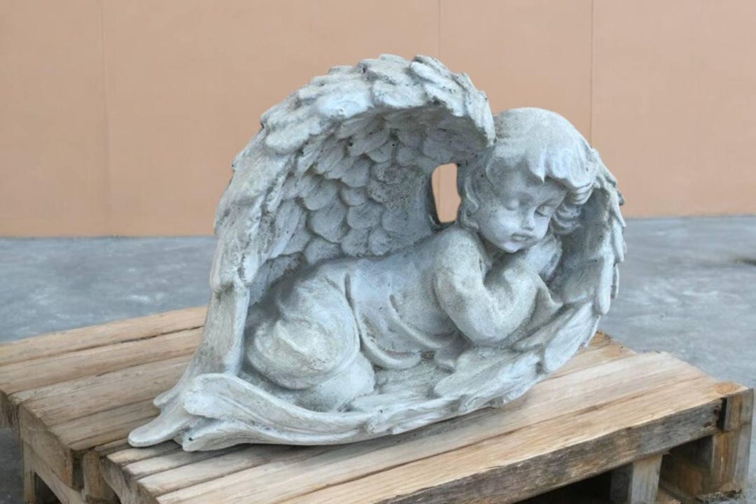 Stone Angel Figure Religious Garden Ornament Cherub Concrete Decor ...