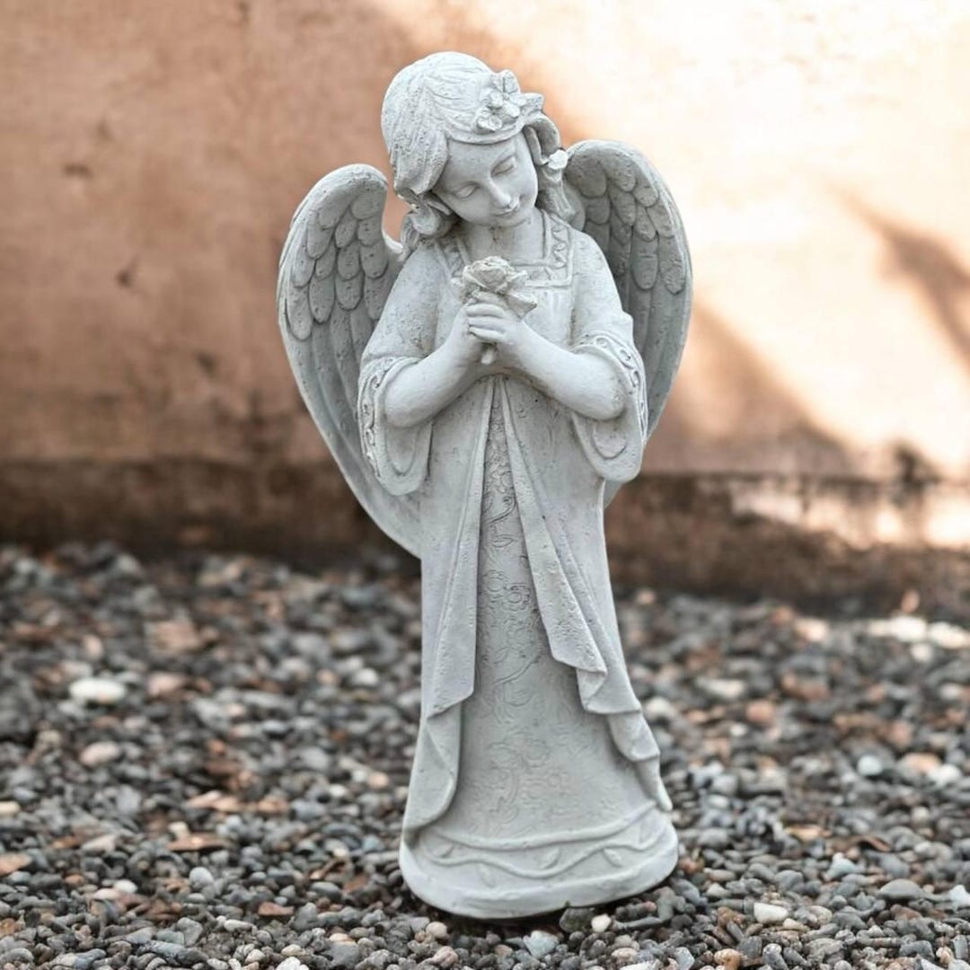 Stone Angel Figure Garden Cherub Decor Yard Religious Art Lawn Angel ...