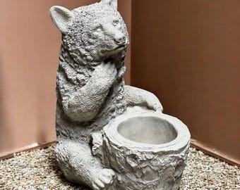 Garden bear statue Stone animal decor Lawn flowers pot Yard animal idea Bear cement idea Outside planter ornament Bear planter design