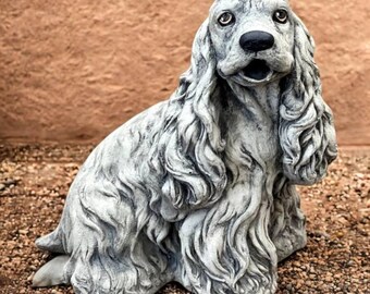 Cocker spaniel figure Backyard dog art Lawn pet sculpture Outdoor cocker ornament Cement pet decor Garden dog sculpture Cocker lover gift