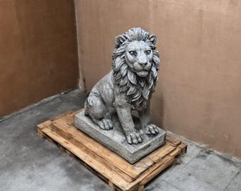 Concrete lion decoration Outdoor animal figure Realistic lion Garden animal decor Sitting lion sculpture Porch home ornament