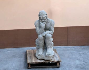 Bigfoot on rock Concrete bigfoot sculpture Fantasy garden decoration Bigfoot man statue Backyard ornament