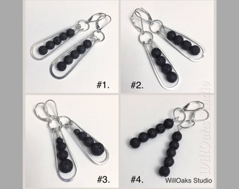Lava Stone and Sterling Dangles, Artisan Handmade Long Black and Silver Earrings, Essential Oil Diffuser Jewelry, E. O. Jewelry by WillOaks